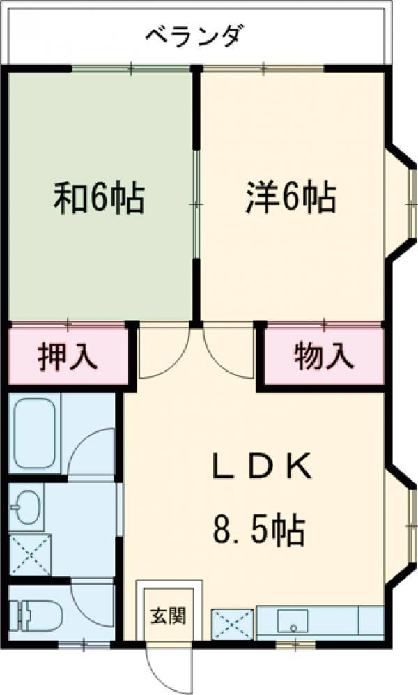 須賀コーポ(2DK/2階)の間取り写真