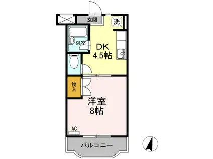 ファミーユⅢ(1DK/4階)の間取り写真