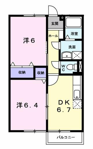 ファミール旭ケ丘Ⅰ(2DK/1階)の間取り写真