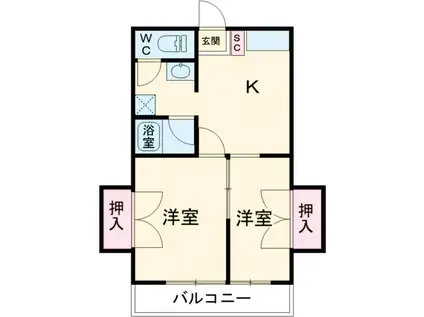 モンテローザ(2DK/2階)の間取り写真