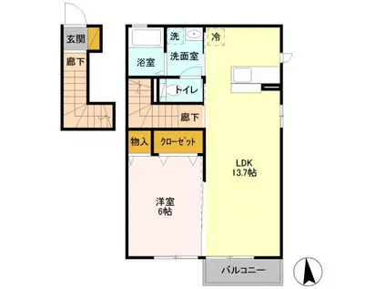 STELLA COURT(1LDK/2階)の間取り写真