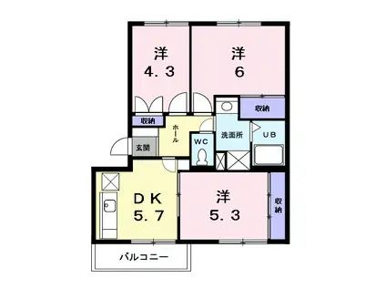 グランデュール(3DK/3階)の間取り写真