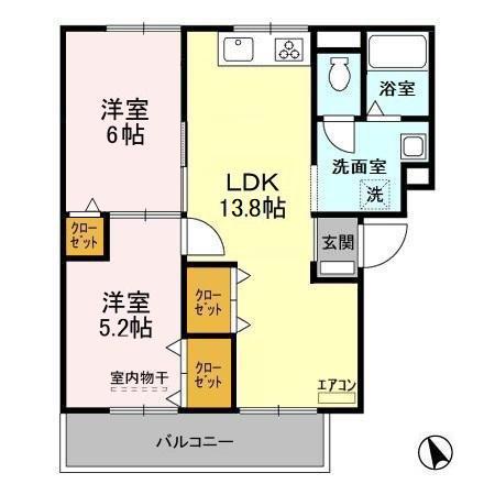 ファーストターフ鎌取C(2LDK/3階)の間取り写真