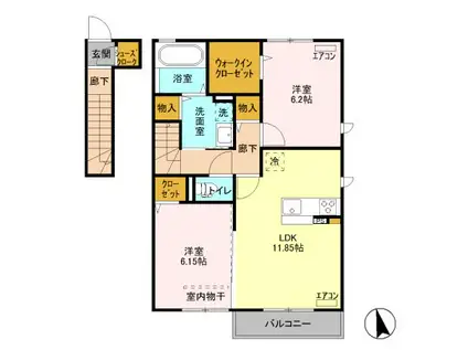 フェニックス(2LDK/2階)の間取り写真