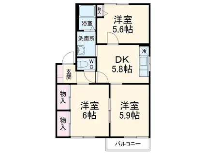 オーシャンヒルズ A(3DK/2階)の間取り写真