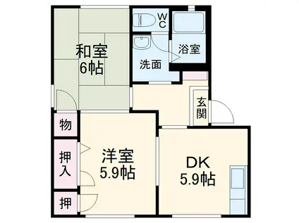 オーシャンヒルズⅠ(2DK/2階)の間取り写真