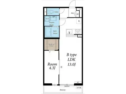 リブリ・ウッドストック(1LDK/1階)の間取り写真