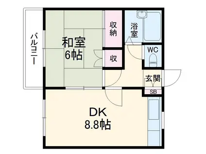 グランドール馬場B棟(1DK/2階)の間取り写真
