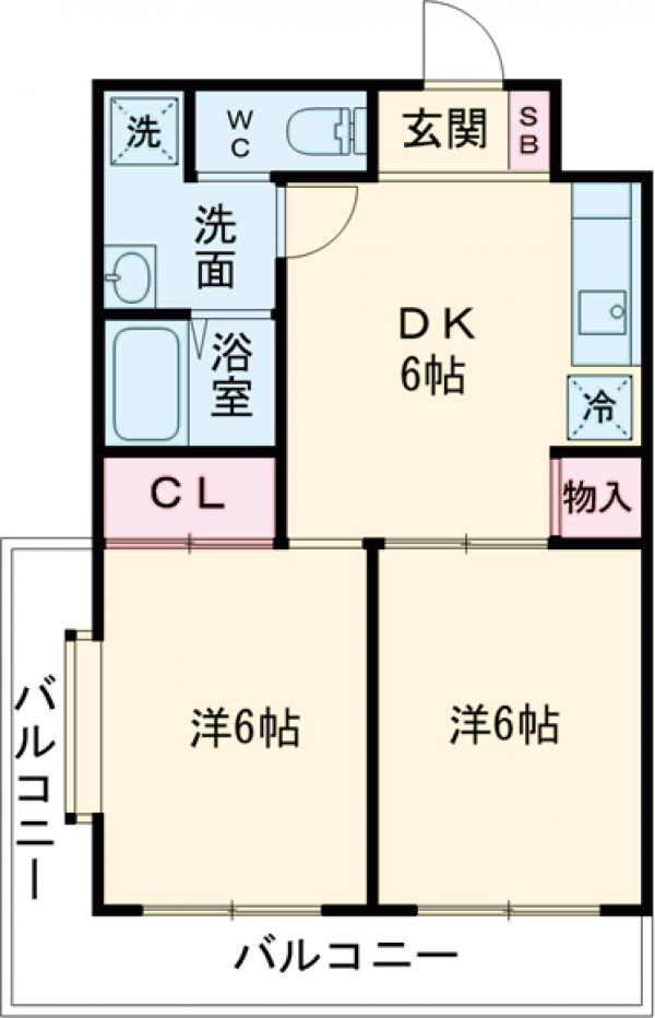 グランデール鵜野森(2DK/3階)の間取り写真