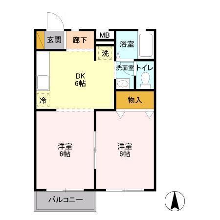 グリーンヒルズA(2DK/2階)の間取り写真