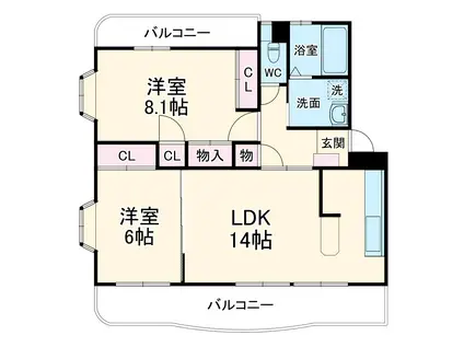 サンモール(2LDK/1階)の間取り写真