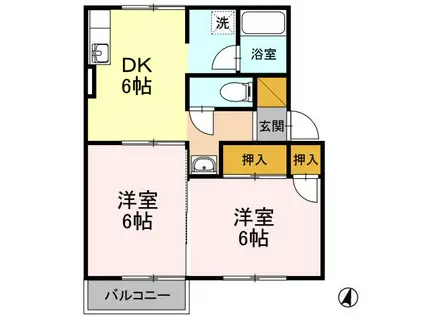 エスペランサA棟(2DK/1階)の間取り写真