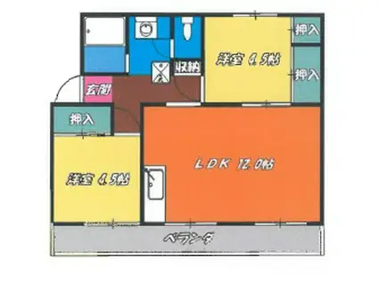 コーポみわ(2LDK/3階)の間取り写真