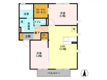 PARK HILLS MIYAKO F(2LDK/2階)の間取り写真