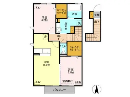 ブラオベーレ羽鳥野(2LDK/2階)の間取り写真