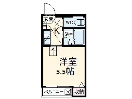 アドミラブールF(1K/1階)の間取り写真