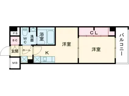 ラフィスタ調布多摩川(1DK/4階)の間取り写真