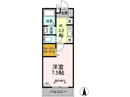 ストークコートⅡ(1K/1階)の間取り写真