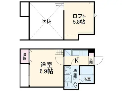 CUBE INOHANA(1K/1階)の間取り写真