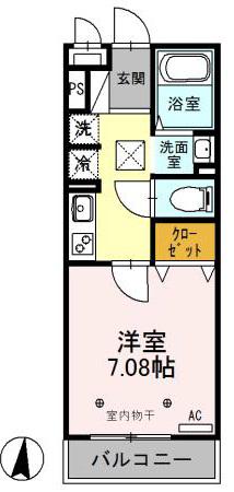 フルールさくらⅡ(1K/1階)の間取り写真