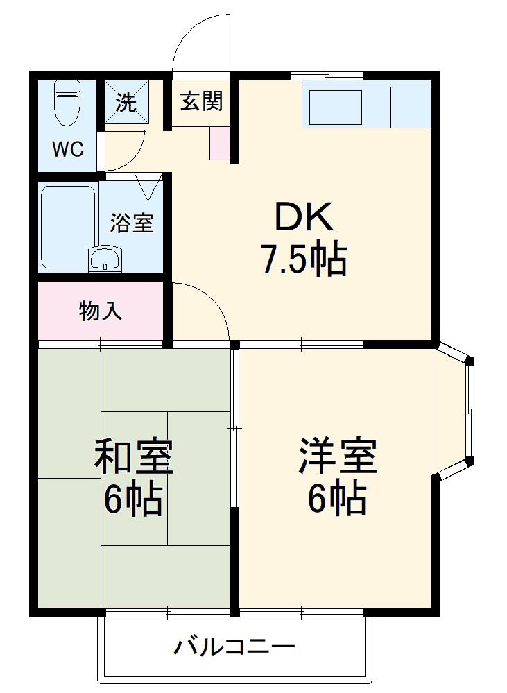 サンブライト(2DK/2階)の間取り写真