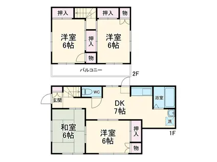 西武池袋・豊島線 所沢駅 徒歩5分 2階建 築57年(4DK)の間取り写真