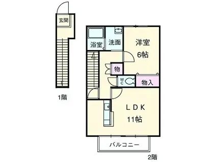メリーベル F棟(1LDK/2階)の間取り写真