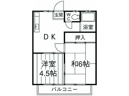 コーポ関(2DK/2階)の間取り写真