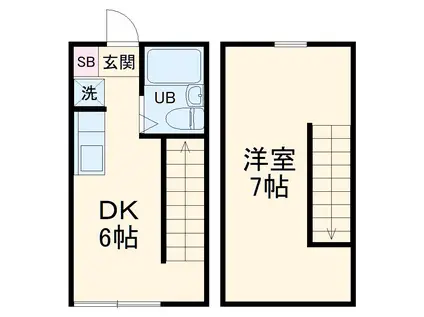 フレッシュメントⅡ(1DK/2階)の間取り写真