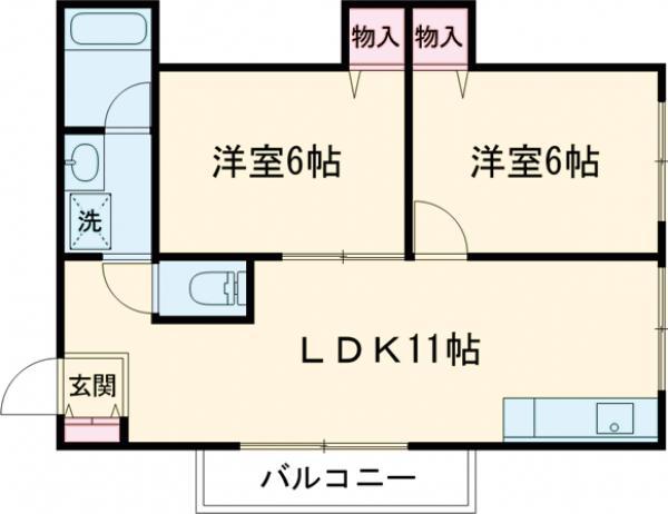 ラ・フレール(2LDK/2階)の間取り写真