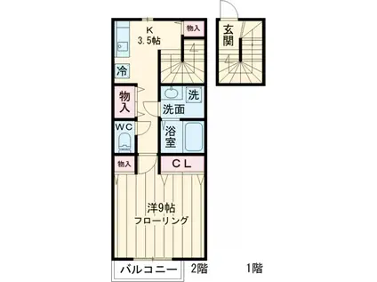 DC ラフィネ(1K/2階)の間取り写真