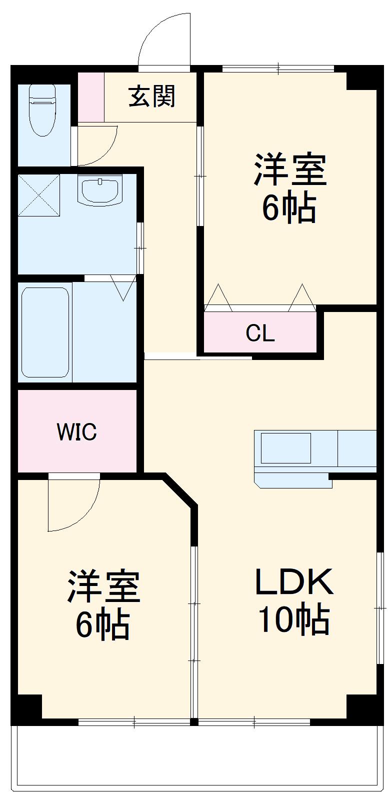 ブロードタウン神野ⅡA(2LDK/2階)の間取り写真