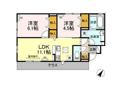 ウィット瓦町通(2LDK/1階)の間取り写真