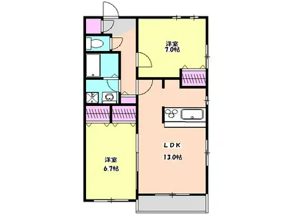 オークガーデン仙(2LDK/1階)の間取り写真