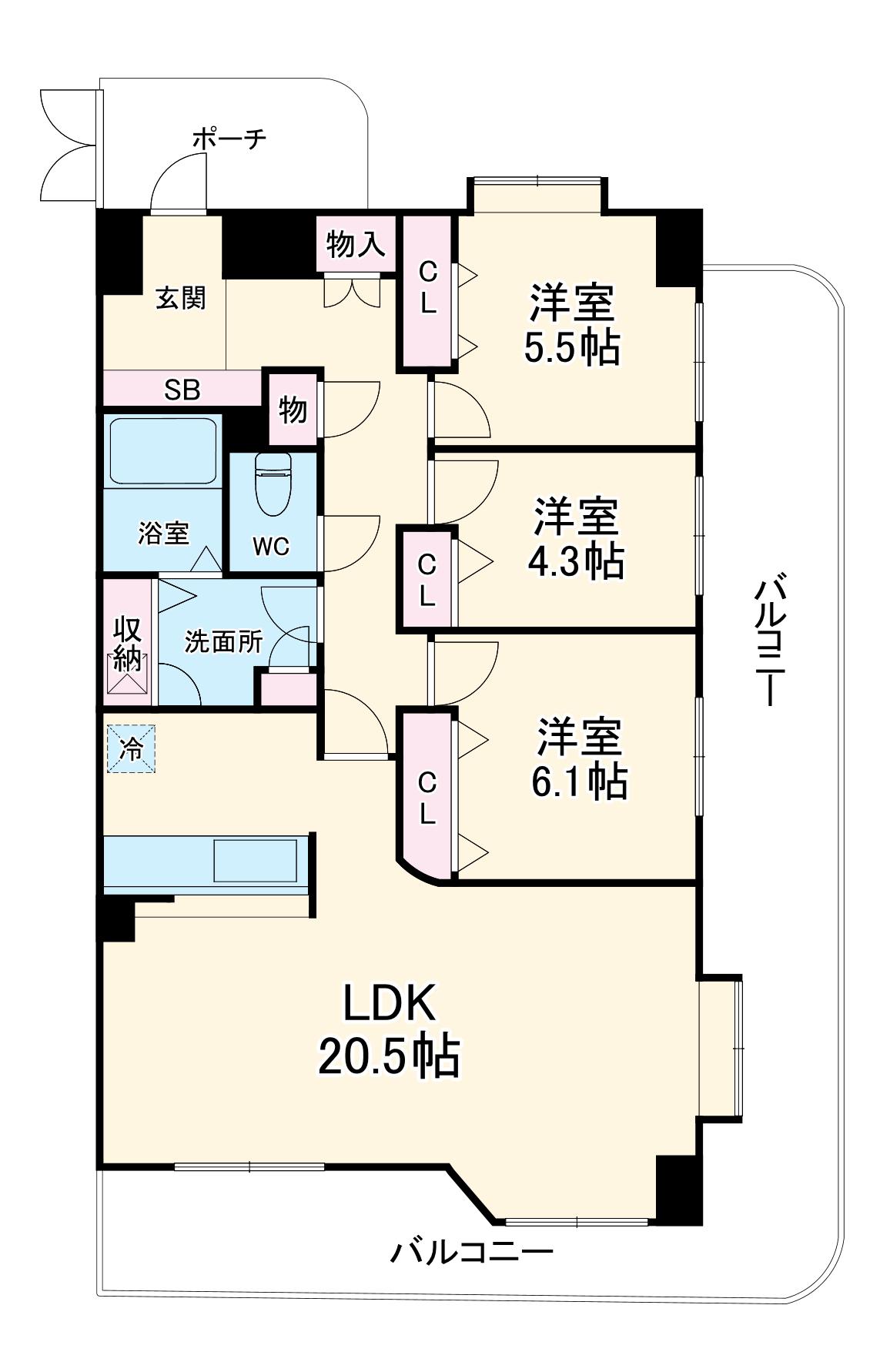 プレステージ相模大野(3LDK/6階)の間取り写真