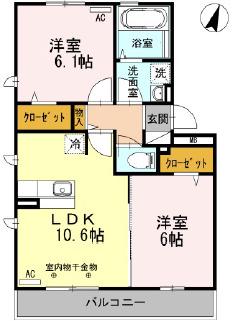 アドヴァンセルB.B Ⅰ(2LDK/3階)の間取り写真