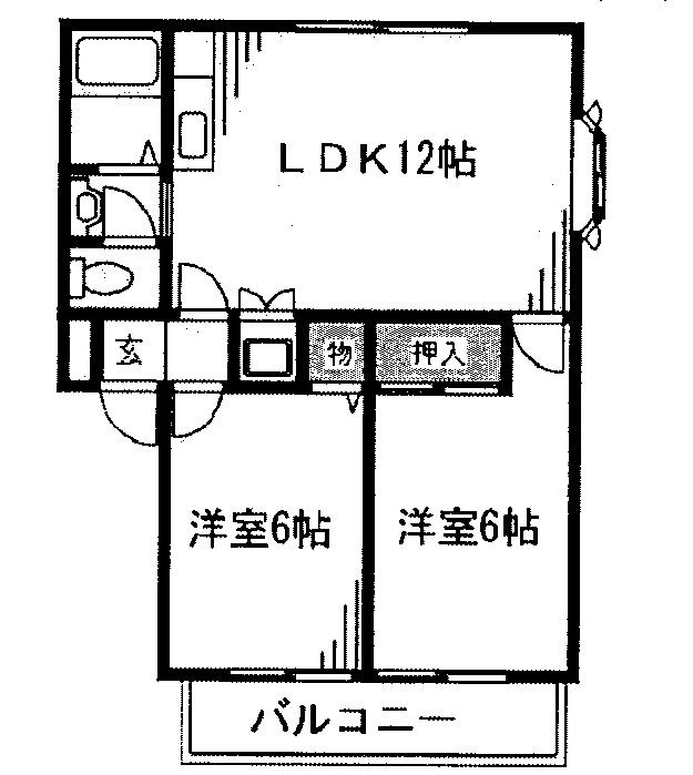 カサヴィレッジD(2LDK/2階)の間取り写真