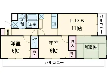 グランポワールⅡ(3LDK/4階)の間取り写真