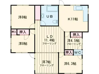西武鉄道拝島線 武蔵砂川駅 徒歩21分 2階建 築35年(5LDK)の間取り写真