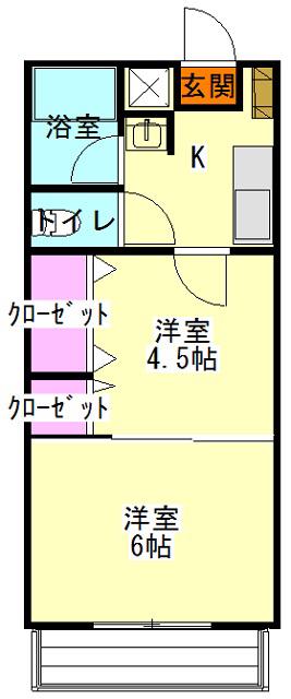 アルザスパインズヒルマンション(2K/1階)の間取り写真