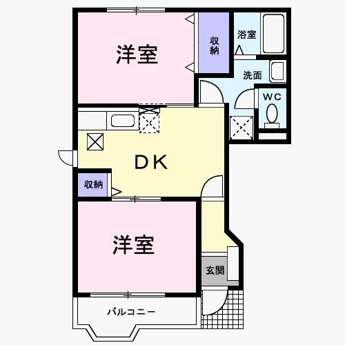 ボヌ-ルB(2DK/1階)の間取り写真