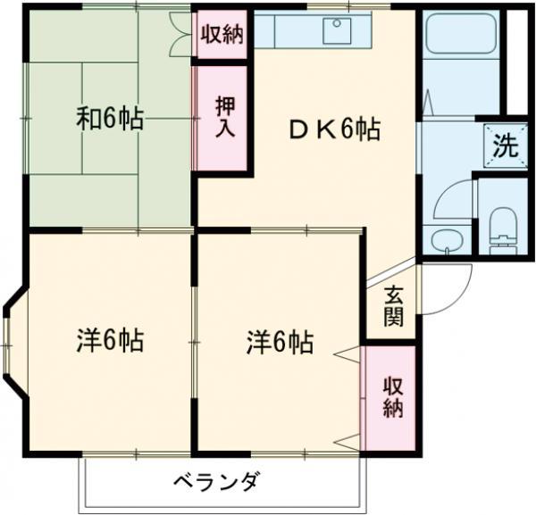 キャッスル飯塚B棟(3DK/2階)の間取り写真