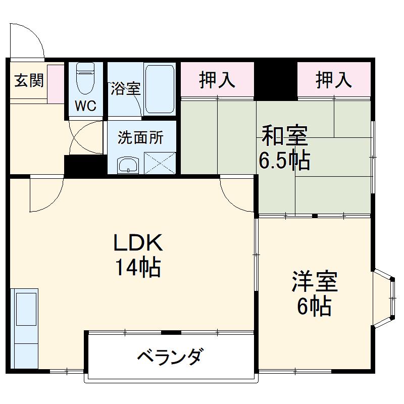 YFハイツB(2LDK/1階)の間取り写真