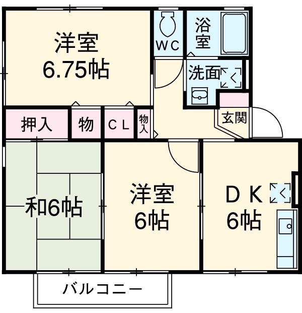 ハイカムールあすか B(3DK/2階)の間取り写真