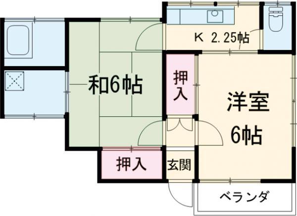 ブルーシエル上町(2K/2階)の間取り写真