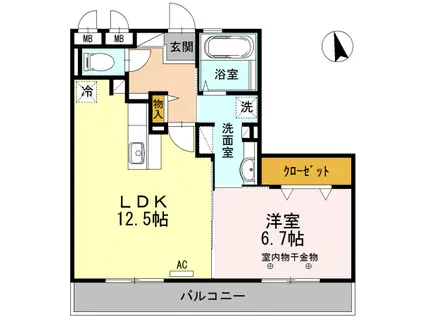 NOVEL COURT IMAISE B棟(1LDK/1階)の間取り写真