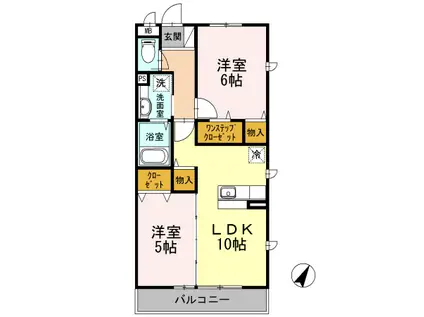 ウエスト・アンソレイユ(2LDK/3階)の間取り写真