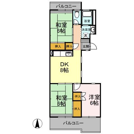 平川ガーデンハイツ(3DK/2階)の間取り写真