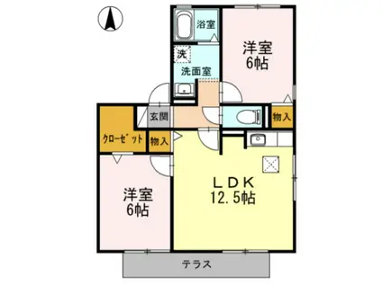 ハイカムール森B(2LDK/1階)の間取り写真