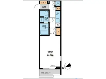 パシフィックコート目黒南(1K/2階)の間取り写真